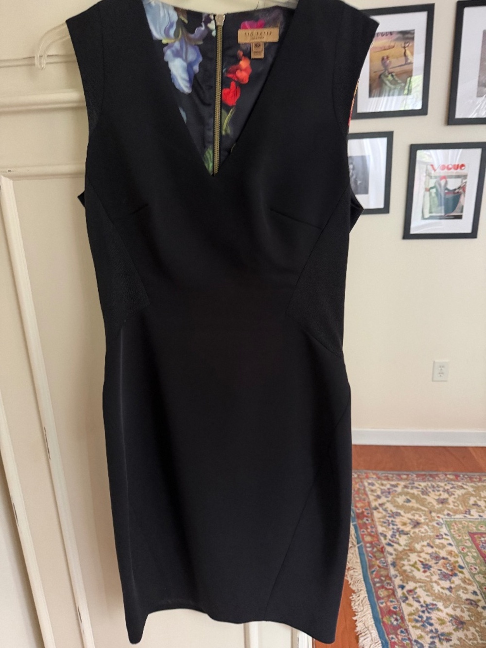Ted Baker London Black Mini Dress with Floral Lining